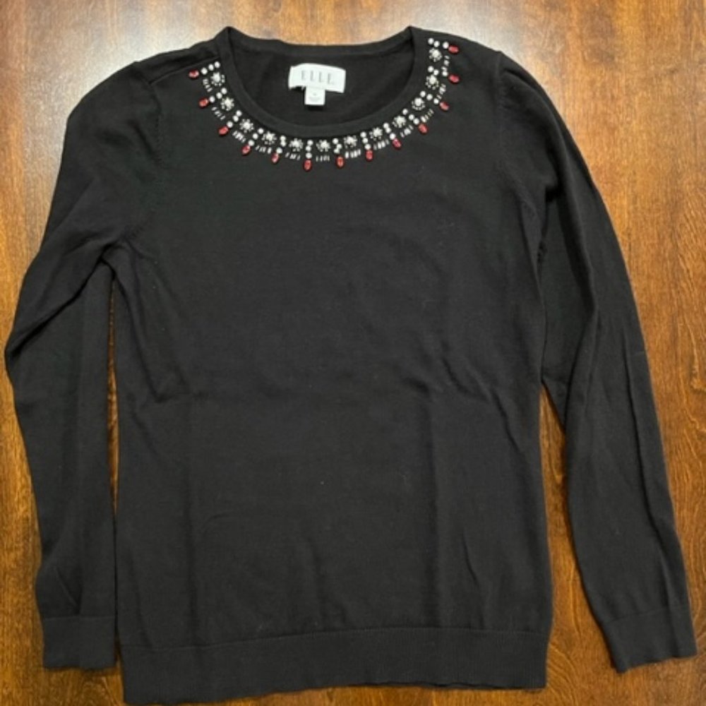 Elle Black Crewneck Embellished Sweater - Size M